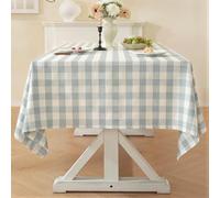 Blue Checkered Rectangular Tablecloth, Cotton-Linen Blend, Rustic Style, Washable, Wrinkle-Free, Perfect for Parties, Picnics, and Kitchen, 152.4 x 269.2 cm, Seats 8-10
