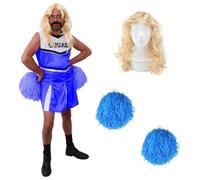 Blue Cheerleader Costume with Wig & Pom Poms I Love Fancy Dress Blue XL