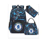 (Blue Chelsea) Football star peripheral backpack student schoolbag three-piece lunch bag pencil bag children men's style