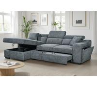 Blue Chenille Fabric 1C2 Corner Sofabed With Storage Arthur