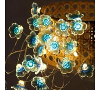 Blue Cherry Blossom String Lights - 4M 40 LEDs Battery Operated Waterproof Flower Lights for Indoor Outdoor Decoration - Bedroom Wedding Valentine's Day