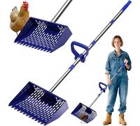 Blue chicken poop scooper litter scooper ，304 Stainless Steel Handle and Hand Rake, Suitable for Chicken Coop Pet Livestock Farm Feces Cleaning, Feces Sieve Shovel Spoon, with 35-inch-62-inch