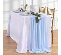 Blue Chiffon Table Runner 10Ft Long 27x120 Inches Romantic Wedding Linens Sheer Bridal Party Table Decorations