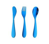 Blue Children Cutlery Metal, 3 Pcs Stainless Steel Kids Flatware Set with Knife/Fork/Spoon, Todler Silverware Healthy & Mirror Polished, Dishwasher Safe
