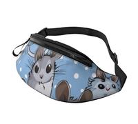 Blue Chinchillas and Moon Fanny Pack Waist Bag for Men Women Bum Bag with Headphone Jack and Adjustable Belt for Biking Running Jogging Traveling Outdoors Workout Cycling Fitness Hiking