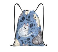 Blue Chinchillas And Moon Men Women Swimming Bags Adjustable Drawstring Bag Portable String Backpack For Climbing Picnic Holidays