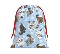 Blue Chinchillas And Moon Print Drawstring Gift Bags For Christmas,Holiday Party Gift Wrapping Bag Assorted Sizes