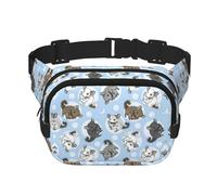 Blue Chinchillas And Moon Print Fashion Waist Packs Square Layer Waist Bag Black Belt Bag with Adjustable Strap, Black, One Size