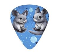 Blue Chinchillas And Moon Print Guitar Picks 12-Pack - Assorted Thickness Picks (0.46 mm, 0.71 mm, 0.96 mm) with Storage Box & Assorted Unique Design for Acoustic, Electric, Bass, and Ukulele Players