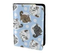 Blue Chinchillas And Moon Print Passport Holder for Travel,Wallet Case RFID Blocking Leather Card Slot Protector