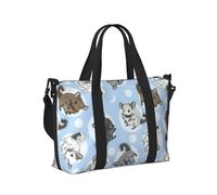 Blue Chinchillas and Moon Print Travel Duffle Bag,Handheld Shoulder Weekender Overnight Bag for Travel,Gym,Yoga