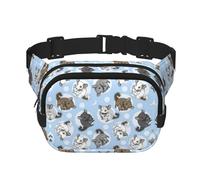 Blue Chinchillas And Moon Print Unisex Square Double Layer Waist Bag Crossbody Fanny Pack Travel Workout Accessory, Black, One Size, Black, One Size