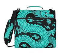Blue Chinese Dragon 3 Ringing Zipper Binder Organizer with Shoulder Strap & Handle Multi-Pocket Document Organizer Bag Suitable for Middle School
