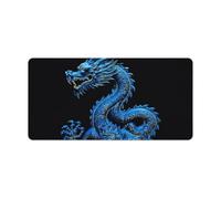 Blue Chinese Dragon Desk Mat 30x60cm, Non-Slip Rubber Base with Stitched Edges, Waterproof Desk Pad for Keyboard & Mouse, Large Mouse Pad for Office Gaming