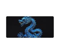 Blue Chinese Dragon Desk Mat 40x90cm, Non-Slip Rubber Base with Stitched Edges, Waterproof Desk Pad for Keyboard & Mouse, Large Mouse Pad for Office Gaming