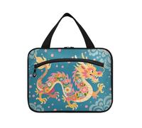 Blue Chinese Dragon Hanging Makeup Bag with compartments with Hook, Designer Chic toiletries Bag for dad Toilet bolso para maquillaje L
