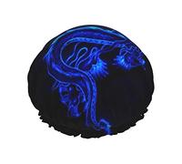Blue Chinese Dragon Print Shower Cap For Women Reusable Double-Layer Fabric Shower Caps Girls Hair Caps