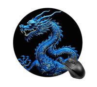 Blue Chinese Dragon Round Mouse Pad, Non-Slip Rubber Base Waterproof Washable, Computer Mouse Mat for Office Gaming Studying, Premium-Textured Durable Portable Circle Mousepad for Desktop PC Notebook