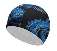 Blue Chinese Dragon Swim Cap Unisex Adult Swimming Cap Non Slip Pool Hat Comfortable Durable Easy to Put On and Off Waterproof Swim Hat Keep Hair Dry