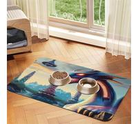 Blue Chinese Loong Fantasy Pet Feeding Mat Dog Cat Eating Food Absorbent Leather Tablecloth for and Water Bowl Waterproof No Stains Quick Dry Non-Slip 23.62 * 15.75IN