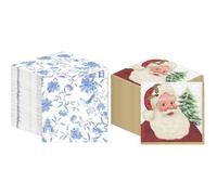 Blue Chinoiserie Napkins 100pk & Christmas Santa Napkins 100pk Disposable Eco-Friendly Party Tableware Bundle
