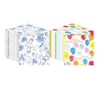 Blue Chinoiserie Napkins 100pk & Happy Birthday Napkins 100pk Disposable Eco-Friendly Party Tableware Bundle