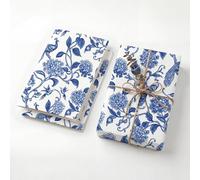 Blue Chinoiserie Peacock Birthday Wrapping Paper Folded Sheets, 120GSM Thick Kraft Wrapping Paper for Women, Vintage Porcelain Floral Print Present Packaging for Wife Mom, Two Pack