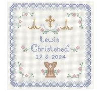 Blue Christening Sampler - Complete Cross Stitch kit on 14 aida with Clear Colour Chart