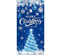Blue Christmas Door Cover Merry Christmas Door Banner Xmas Trees Ball Snowflake Photography Backdrop for Winter Xmas New Year Holiday Party Decoration Supplies (36x72 inch (3x6FT))