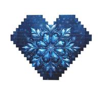 Blue Christmas Snowflake Print Art Brick Puzzle Heart Shaped DIY Building Blocks Set 3D Jigsaw Home Decor 82 Pieces
