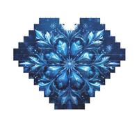 Blue Christmas Snowflake Print Art Brick Puzzle Heart Shaped DIY Building Blocks Set 3D Jigsaw Home Decor 53 Pieces