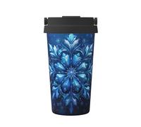 Blue Christmas Snowflake Print Travel Mug Coffee Cup Thermal Leakproof, Insulated Stainless Steel Flask Hot Cold Drinks Cup