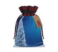 (Blue christmas snowflake) Reusable M Size Bag Sack With Drawstring Eco-Friendly Plaid Burlap Pouch For Party Wedding Favors.