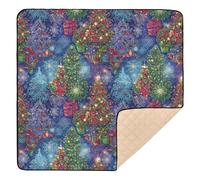 Blue Christmas Tree & Gift Pattern Large Stylish Baby Play Mat for Indoor Outdoor Water Resistant Activity Entertainment Mat for Newborns Babies Infants Toddlers, 50'' x 50''