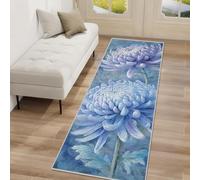 Blue Chrysanthemum Hallway Runner Rug, Flower Plant Carpet Runner Non-Slip Washable Soft Short Pile Rug for Entryway Kitchen Bedroom Home Decor, 80x150cm Rf5V141a