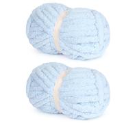 Blue Chunky Chenille Yarn for Easy Crocheting Hand Arm Knitting, Super Bulky Soft Plush Warm Fluffy Yarn for Blankets, Large Thick Chenille Yarns for Beginners (2 PCS, 28yds/8oz Each)