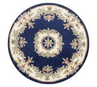 (BLUE, Circle: 120cm) Traditional Pure Wool Rugs Hall Runner Round Circle Half Moon Mat Small Extra Large Carpet Eco Friendly Handmade
