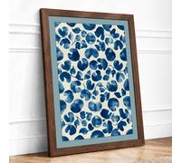 Blue Circle Pattern Geometric Framed Wall Art Print A1 (84.1×59.4cm) Walnut, Wall Decor for Living Room, Bedroom, Office & Home, Ready to Hang, Art Gift
