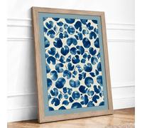 Blue Circle Pattern Geometric Framed Wall Art Print A4 (29.7×21cm) Oak, Wall Decor for Living Room, Bedroom, Office & Home, Ready to Hang, Art Gift