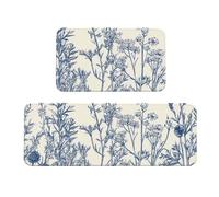 Blue Classic Vanilla And Wildflowers Rug Cushioned Kitchen Rugs Sets Of 2 Comfort Standing Mat For Home Decor Sink,Kitchen Mats For Floor Non Slip Washable ，Laundr 17"X47"+17"X30"