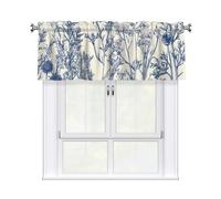 Blue Classic Vanilla And Wildflowers Short Kitchen Curtains For Windows 52" W X 18" L Light Filtering Small Cafe Curtain Valance 3'' Rod Pocket Window Treatments (1 Panel)