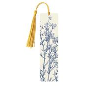 Blue Classic Vanilla and Wildflowers Unique Double-Sided Artwork Printed Wooden Bookmarks, Artistic Book Accessories Birthday Presents for Men Women Presents for Book Lovers