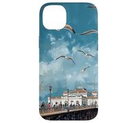 Blue Cloudy Skies Scene Seagulls Over Pier Landscape Case for iPhone 14 Plus