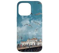 Blue Cloudy Skies Scene Seagulls Over Pier Landscape Case for iPhone 14 Pro Max