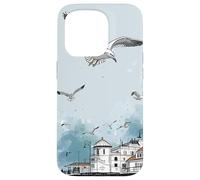 Blue Cloudy Skies Scene Seagulls Over Pier Landscape Case for iPhone 15 Pro