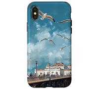 Blue Cloudy Skies Scene Seagulls Over Pier Landscape Case for iPhone X/XS