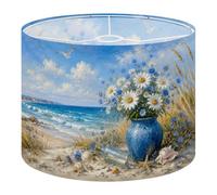 Blue Coastal Lamp Shades for Table Lamps, 13" x 10", Medium Drum Lamp Shades for Floor Lamps, Fabric Replacement Shade with Seaside Still Life Daisies Blue Vase Print, Easy Assembly Required
