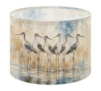 Blue Coastal Lamp Shades for Table Lamps, 13" x 10", Medium Drum Lamp Shades for Floor Lamps, Fabric Replacement Shade with Watercolor Shorebirds Standing Print, Easy Assembly Required