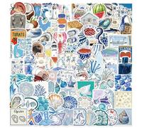 Blue Coastal Stickers 100 Pack - Beachy Summer Ocean Theme Waterproof Vinyl Decals for Girls Teens, Water Bottles, Laptops, Luggage, Skateboards