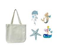 Blue Coastal Style DIY Canvas Tote Bags Blue Whale, Starfish, Mermaid Ocean Themed Shoulder Handbag